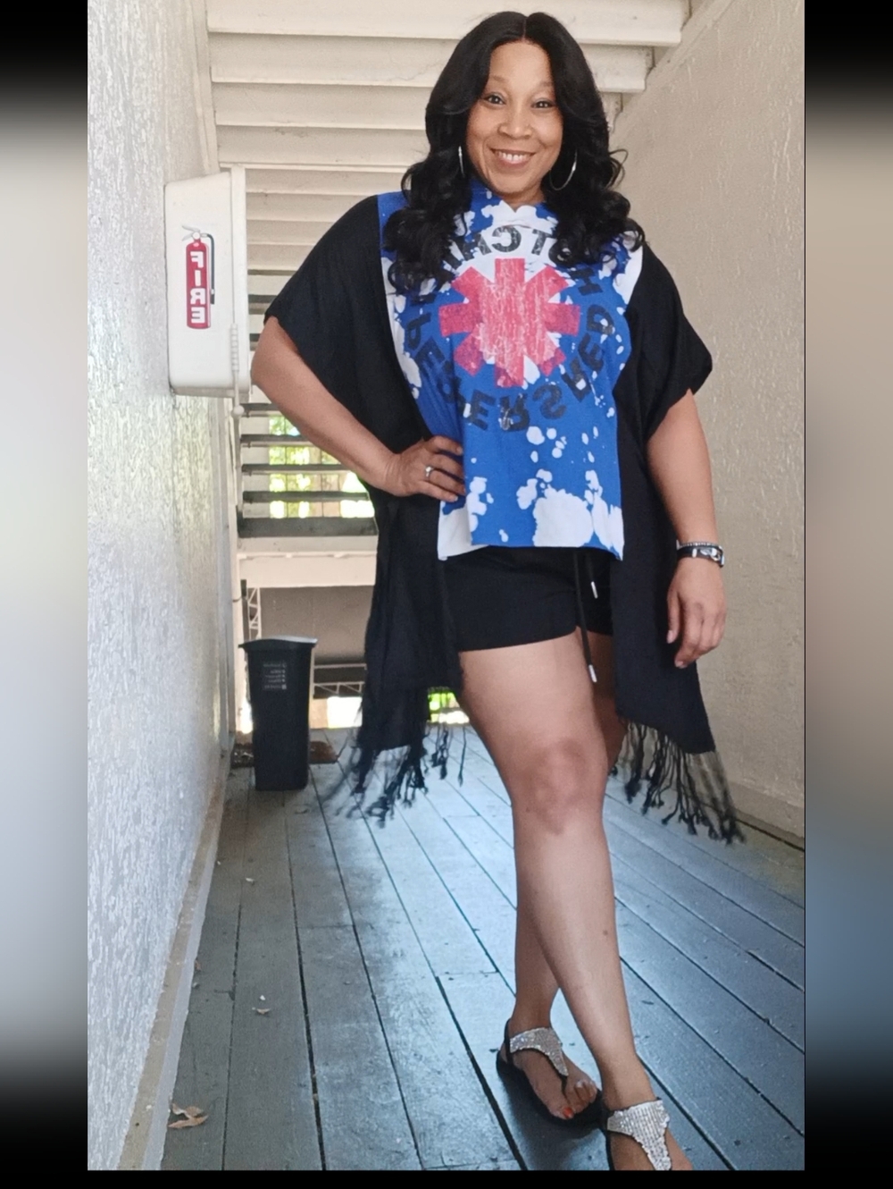 Upcycled Tie Dye Red Hot Chili Peppers Graphic Tshirt Poncho